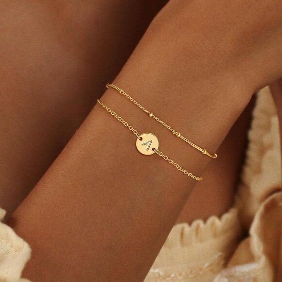 Luxurious 18K Gold Plated Dainty Initial Charm Bracelet - Ideal Holiday Gift - Picture 2 of 7